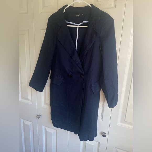 Jackets & Blazers - New Navy 100% Linen Long Blazer Jacket size M